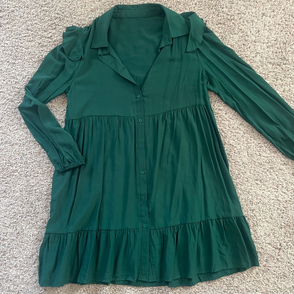 Makemechic Women's Solid Long Sleeve Ruffle Trim … - image 1